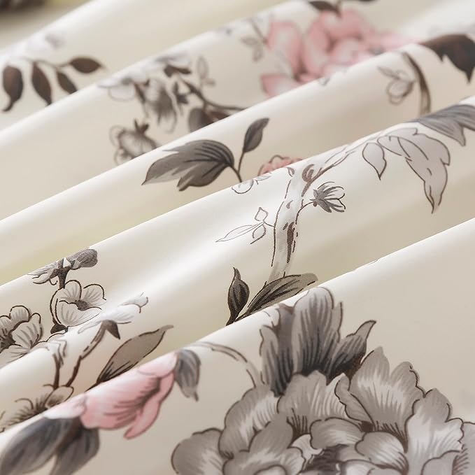 FADFAY Floral Sheets Set Twin XL Vintage Rose Floral Bedding Shabby Grey and Pink Peony Printed College Dorm Bedding 800 Thread Count 100% Egyptian Cotton Deep Pocket Fitted Sheet 4Pcs, Twin XL Size