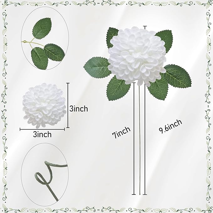Artificial Dahlia Flowers, 50pcs White Fake Roses with Stem for DIY Wedding Bouquets Centerpieces Arrangements Bridal Shower Party Home Decorations