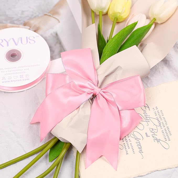 Pink Satin Ribbon, Double Faced 2 Inch X 50 Yards Pink Ribbon, Premium Satin Ribbon for Gift Wrapping, Crafts, Hair Bow Making, Sewing, Flower Bouquet, Wedding Party Decor