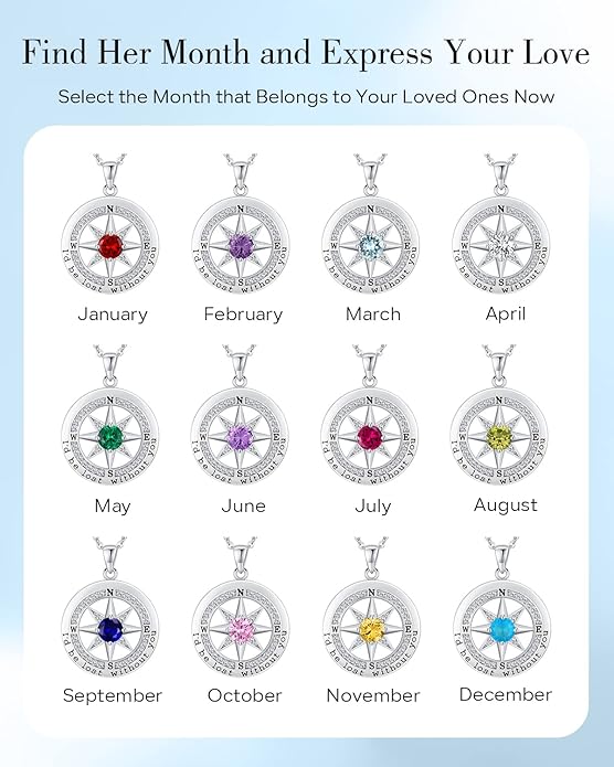 S925 Necklace Gift for Wife |Compass Jewelry |Women Anniversary |Sterling Silver |Girlfriend Birthday Gifts for Her Valentines |I'd be Lost without You |Jewel 18K Gold
