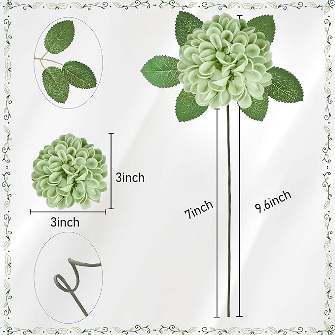 Artificial Flowers, 50pcs Realistic Artificial Rose for DIY Wedding Bouquets Centerpieces Arrangements, Emerald Green Shades Dahlia Flowers with Stem for Bridal Shower