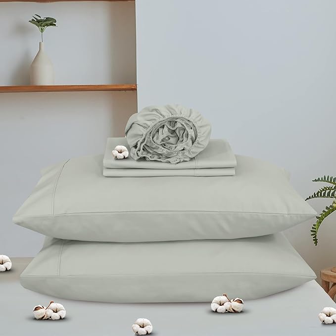RUVANTI 100% Organic Cotton Sheets King Size, Percale Weave, GOTS Certified, 4-Piece Set, Deep Pocket 15", Crisp & Breathable, Soft Durable Bedding, Sábanas Algodón Orgánico – Mineral Gray