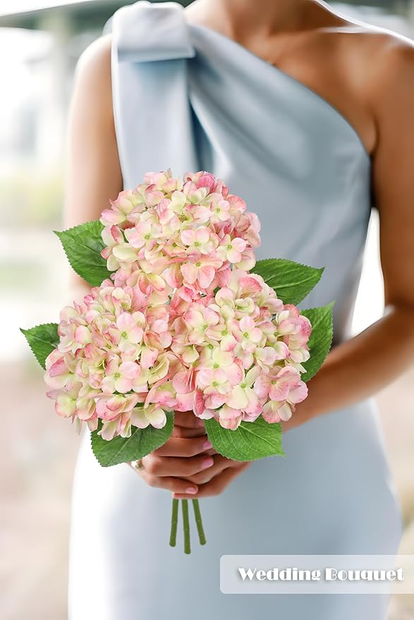 Oairse 3Pcs Pink Hydrangea Artificial Flowers 19.7 in Real Touch Faux Hydrangea Stems Silk Flowers with Stems Fake Pink Flowers Bouquet for Floral Arrangements Table Centerpieces Wedding Home Decor