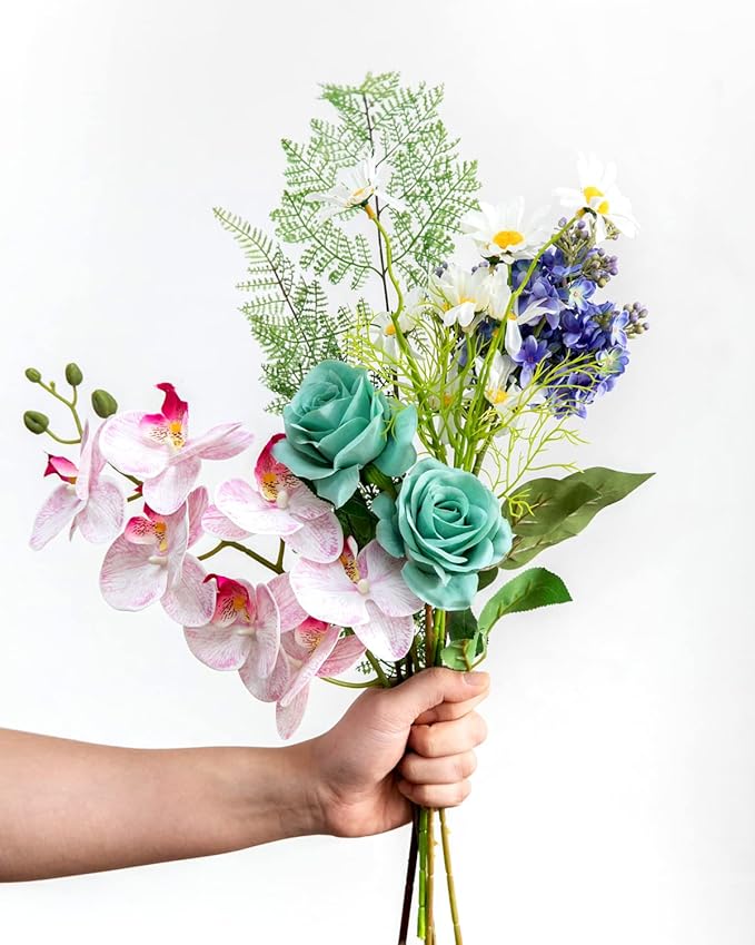 DuHouse 10pcs Fake Roses Artificial Silk Flowers Faux Rose Flower Long Stems Bouquet for Arrangement Wedding Centerpiece Party Home Kitchen Decoration(Dark Teal)