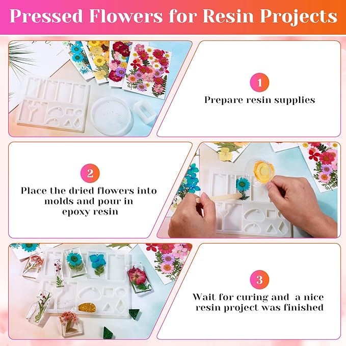 Real Dried Pressed Flowers for Resin, Natural Dry Flowers Leaves Bulk Herbs Kit for DIY Scrapbooking Stamping Supplies Epoxy Resin Jewelry Molds Candle Soap Making Nails Dรฉcor Art Crafts