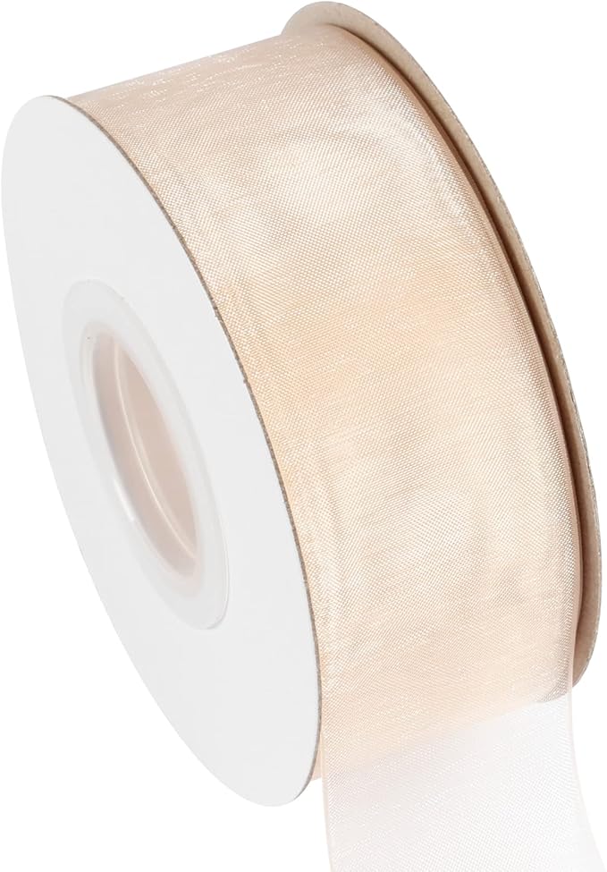 1-1/2 Inch Tan Shimmer Sheer Organza Ribbon Sheer Chiffon Ribbon 50 Yards-Roll Multiple Colors Available for Gift Wrapping Wedding Events Christmas Décor