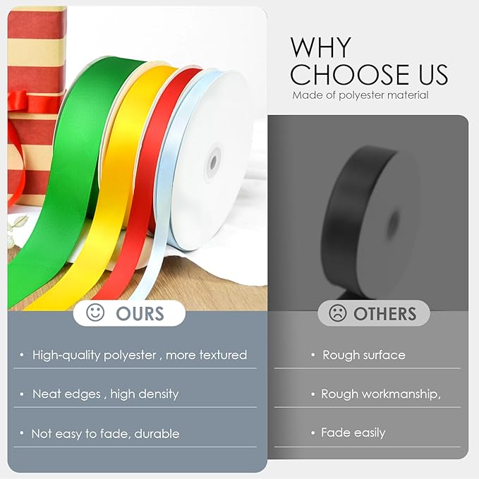 100 Yards 3/8 inch Satin Ribbon, Fabric Ribbon Solid Color Perfect for Gift Wrapping, Wedding, Handmade Bows, Floral Bouquets and Party Decoration(White)