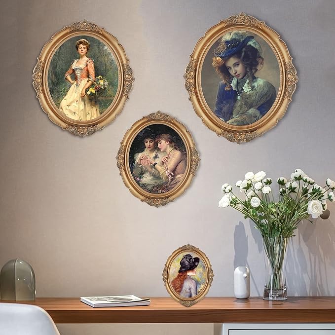 SIMON'S SHOP Vintage Picture Frames 8x10, Oval Photo Frame for Wall and Tabletop, Gold Home Room Decor