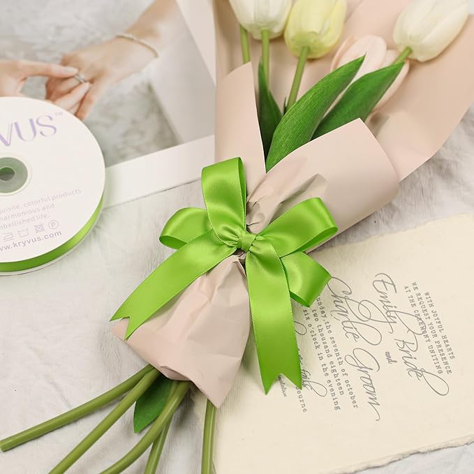 Apple Green Satin Ribbon, Double Faced 1 Inch X 25 Yards Apple Green Ribbon, Premium Satin Ribbon for Gift Wrapping, Crafts, Hair Bow Making, Sewing, Flower Bouquet, Wedding Party Decor