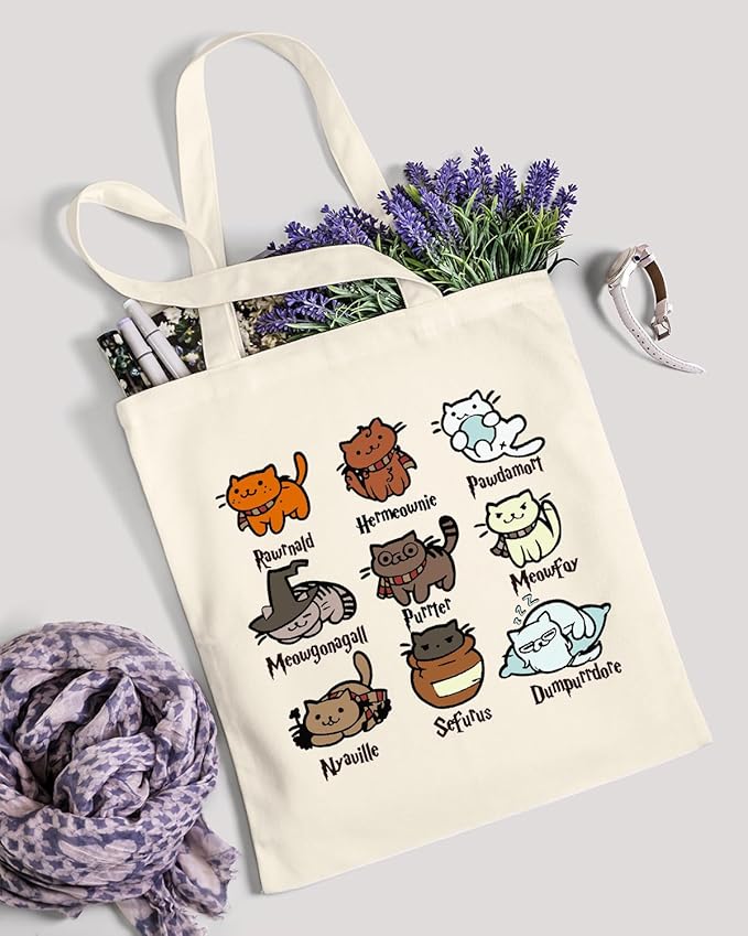 AUSVKAI Canvas Tote Bag Aesthetic for Women, Reusable Grocery Bag with Cat, fourth wing Cotton Bags for Shopping Beach Trendy Retirement Gifts