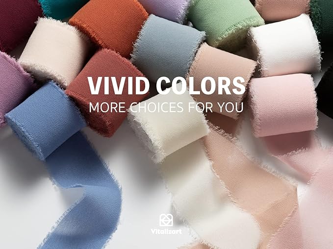 Vitalizart Sage Green Handmade Chiffon Silk Ribbon Fringe 1.5" x 21 Yd Frayed Edges Ribbons for Wedding Invitations Bridal Bouquets Gifts Wrapping Crafts Holiday Party Decorations