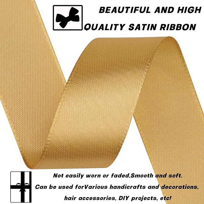 7/8 Inch 30 Yards Champagne Gold Satin Craft Ribbon-Single Face Polyester Ribbon for Handmade Roses,Gift Wrapping,Timeless Flower,Bouquets,Wedding and Party Decoration