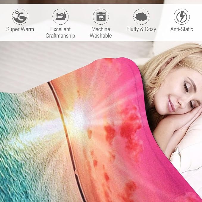 Ocean Beach Blanket - Love Gifts for Women & Men, Soft Warm Cozy Fleece Throw Blanket for Kids & Adults, 60"x80"