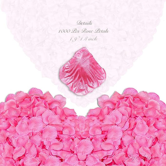 1000Pieces Rose Petals, Artificial Flower Petals Fake Rose Petals for Romantic Night,Wedding,Proposal Anniversary Flower Decorations (Deep Pink)