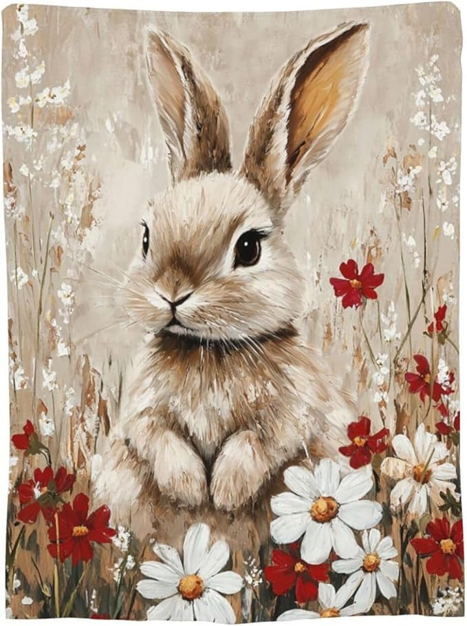 Farmhouse Rabbit Blanket Rustic Bunny Throw Blanket Country Soft Cozy Fleece Fuzzy Stuffed Plush Flannel Gifts for Girls Women Boys Kids Adults 40''x50''