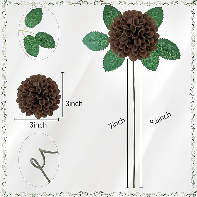 Artificial Flowers, 50pcs Artificial Rose for DIY Bouquets Arrangement,Chocolate and Tan Dahlia Flowers Foam Fake with Stems for Wedding Shower Party Floral Arrangements Tables Home Decorations