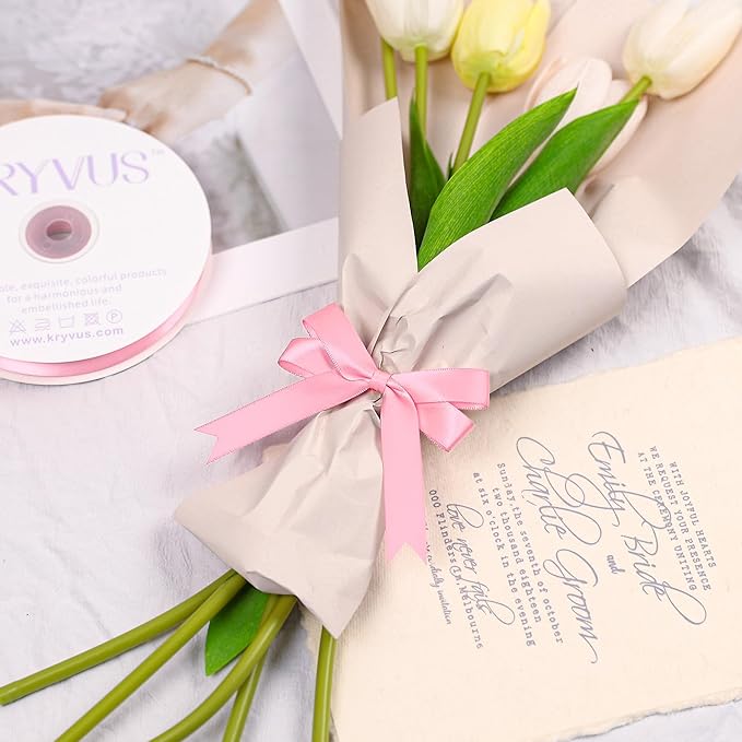 Pink Satin Ribbon, Double Faced 5/8 Inch X 50 Yards Pink Ribbon, Premium Satin Ribbon for Gift Wrapping, Crafts, Hair Bow Making, Sewing, Flower Bouquet, Wedding Party Decor