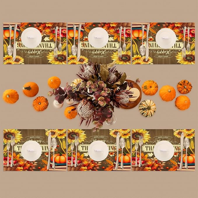 Thanksgiving Holiday Pumpkins Fall Placemats Set of 1 PVC Vinyl Non Slip Table Mats Heat Resistant Place Mats Washable Wipeable Dining Table Mat for Kitchen Decor Party Indoor Outdoor Decorative Gift