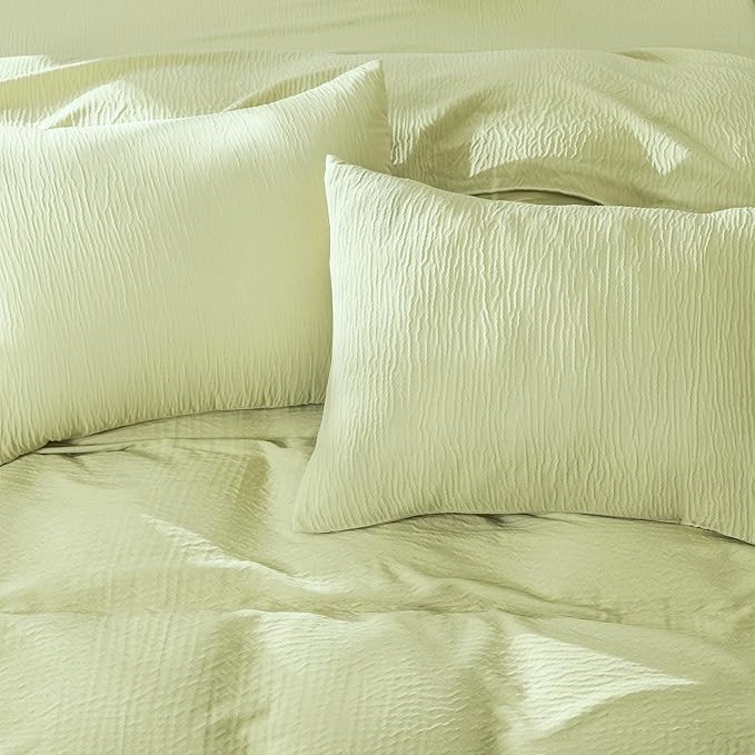 King Size Duvet Cover Desert Sage, Luxury Soft Microfiber Double-Layer Crinkle Gauze Sage Duvet Cover, 3 Pieces Bedding for All-Season, Breathable with Zipper Closure