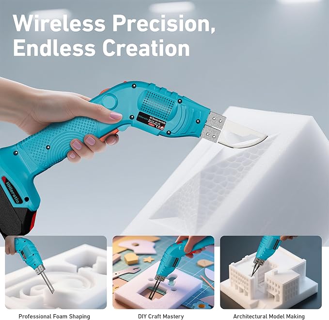 Cordless Hot Knife with Battery,Electric Styrofoam Cutter Kit with Temperature Control Max 932°F(500℃),150W Hot Knife with 6 Blades for Cutting Belt,Webbing,Fiber,Cloth,Rope,Rubber