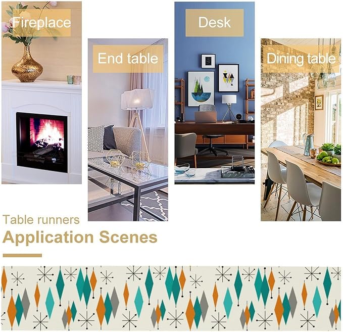 Mid Century Modern Table Runner,Table Runners for Kitchen Dining Modern Tables Decor Decoration for Kitchen Family Dinner Table Holiday Party Farmhouse 13 x 120 Inch