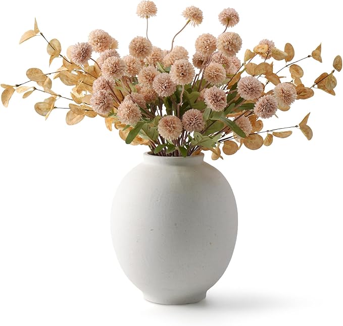 Real-Touch Faux Silk Mums Bouquet, Bendable Long Stems, Full & Realistic Artificial Flower Arrangement for Vase, Table, Wedding & Wreath Décor, Beige(No Vase) (Beige)