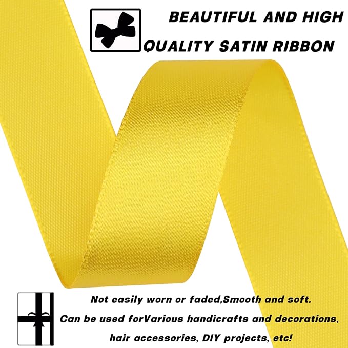 7/8 Inch 30 Yards Yellow Satin Craft Ribbon-Single Face Polyester Ribbon for Handmade Roses,Gift Wrapping,Timeless Flower,Bouquets,Wedding and Party Decoration