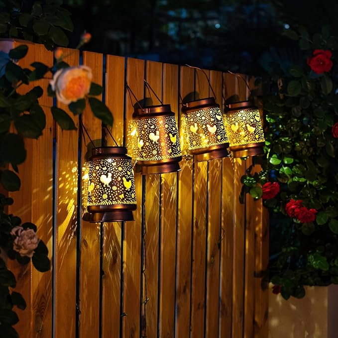 Christmas Gifts for Women Chicken Solar Lanterns Outdoor Waterproof Hanging Solar Lights Chicken Gifts for Women Men Metal Decorative LED Lanterns for Garden Decor,Yard,Patio,Lawn,Pathway,Landscape