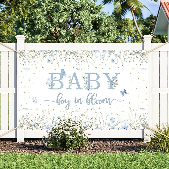 7x5ft Baby Boy in Bloom Backdrop for Boys Wildflower Baby in Bloom Baby Shower Decorations Banner Blue Floral Baby Shower Photography Background Cake Table Decor Supplies Photo Booth Prop