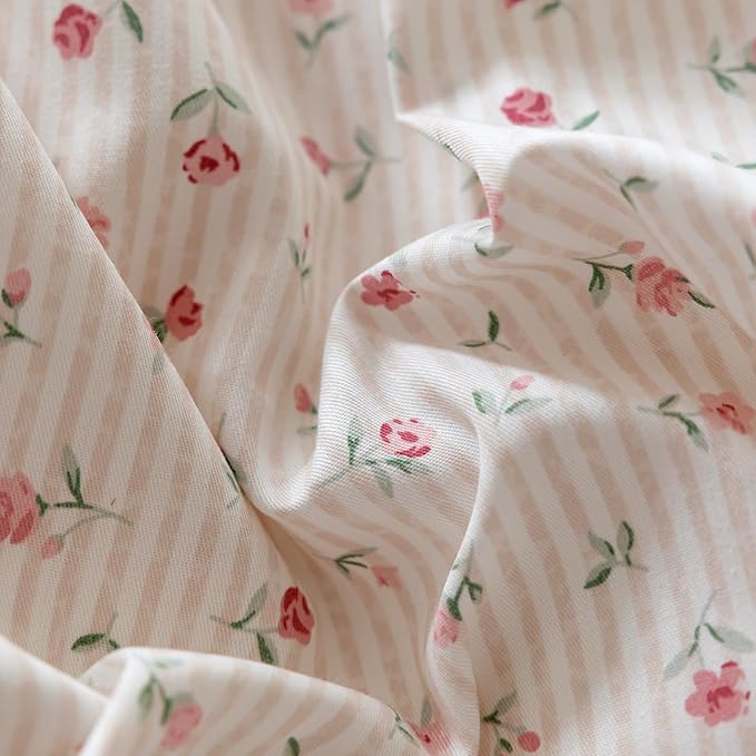 AOJIM Aesthetic Floral Print Duvet Cover for Kids Adults, Pure Cotton Comforter Cover Set 3pcs, 1 Soft Bedding Duvet Cover Queen Size with Zipper Closure and 2 Pillowcases with Bowknot for Room Decor