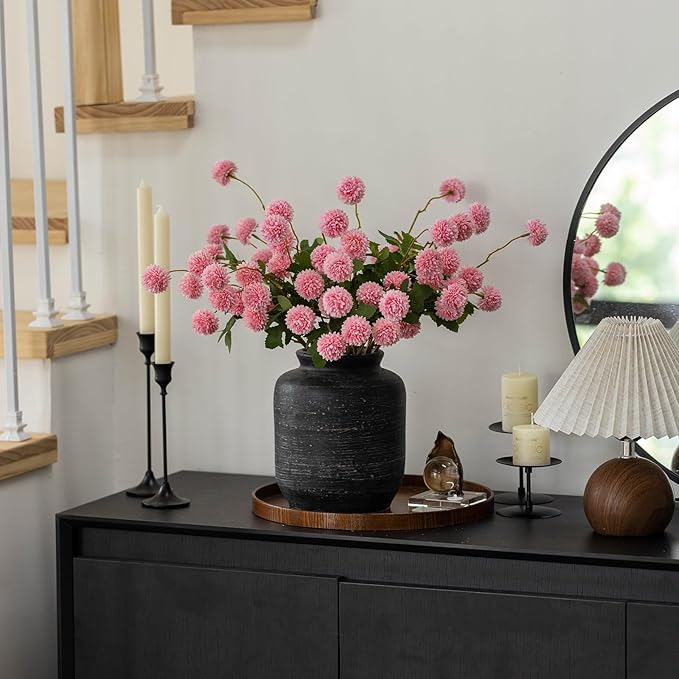 mizii 6Pcs Pink Fake Silk Pompon Mum Artificial Flowers Bulk Small Faux Chrysanthemums with Stems Realistic Floral Decorations for Wedding DIY Bouquet Centerpieces Shower Vase Home Decor (Pink)