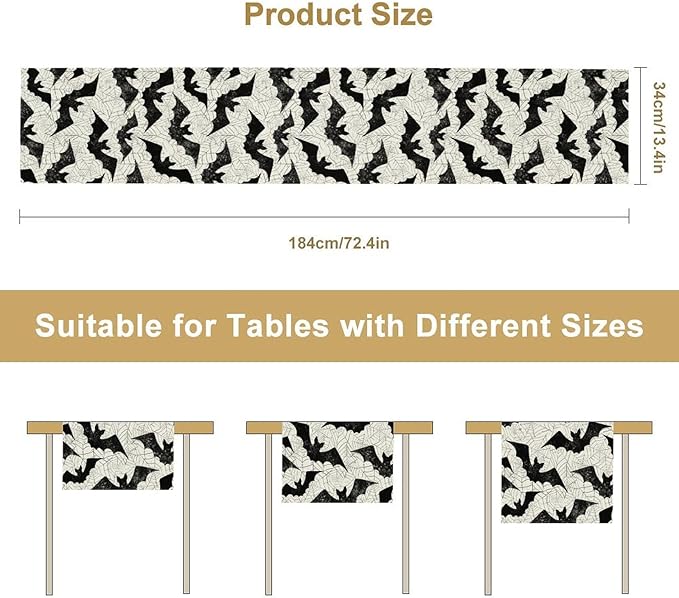 Gothic Table Runner,Bat Spider Web Pattern Table Runner for Home Kitchen Table Dining Garden Farmhouse Wedding Party Decor 13x36 Inch