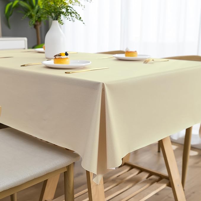 Rectangle Table Cloth,100% Waterproof Tablecloth Oil Proof Spill Proof Vinyl Table Cloth, Wipe Clean Plastic Table Cover for Dining, Camping, Indoor and Outdoor 54" x 78",Beige
