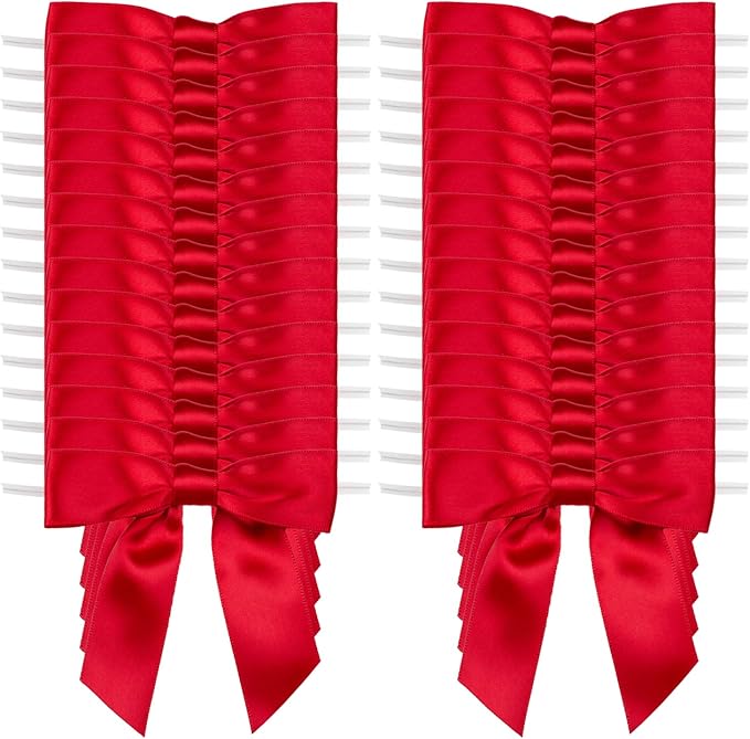 7Rainbows 30pcs Boutique 3.5" Red Satin Ribbon Twist Tie Bows for Tying Up Packages Gift Wrapping