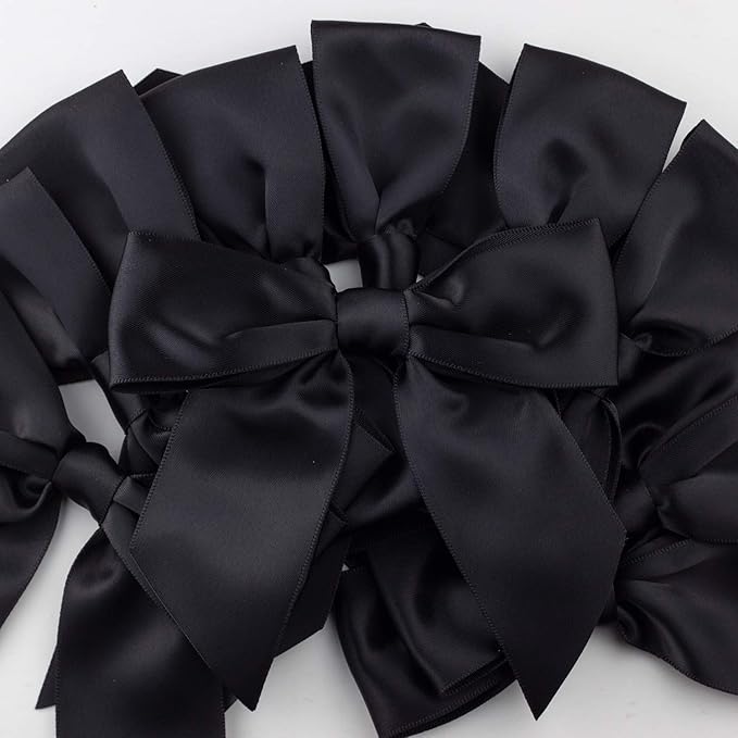 7Rainbows 20pcs Boutique 4.5" Black Satin Ribbon Bows for Craft Sewing Scrapbooking Wedding and Gift Wrapping