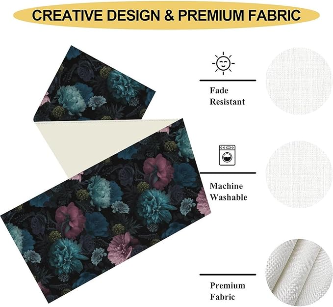 Vintage Floral Table Runner, Rustic Retro Boho Floral Print Coffee Table Center Decor for Home Kitchen Dining Patio Holiday Party Indoor Outdoor Table Decorations 13x90 inch