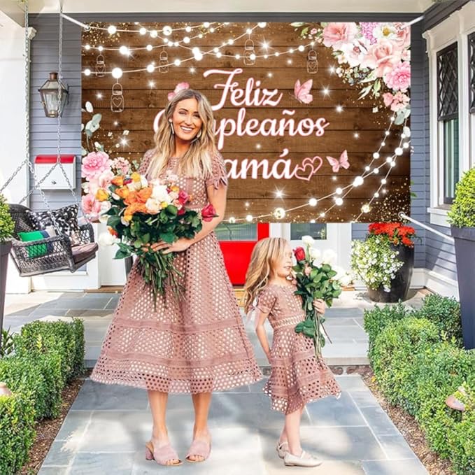 Feliz Cumpleaños Mama Backdrop Mexico Happy Birthday Mom Photography Background Best Mother Ever I Love Mom Birthday Party Decorations Banner Photo Studio Props 70.8 x 43.3 inch
