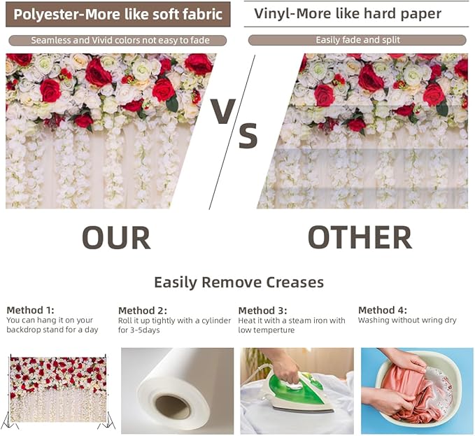 5x3ft White Red Flowers Wall Backdrops Wedding Floral Background Spring Blooming Roses Photography Banner for Bridal Shower Mothers Day Birthday Womens Day Valentines Day Baby Shower Decor