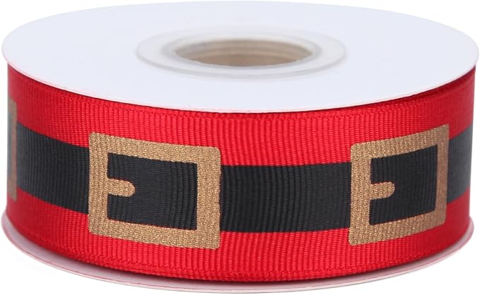 20 Yards Santa Belt Grosgrain Ribbon 7/8 Inch Red Black Gold Craft Ribbons for Christmas Gift Wrapping Wreath Bow DIY Crafts Supplies