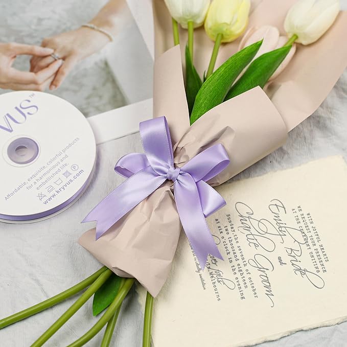 Lavender Satin Ribbon, Double Faced 7/8 Inch X 50 Yards Lavender Ribbon, Premium Satin Ribbon for Gift Wrapping, Crafts, Hair Bow Making, Sewing, Flower Bouquet, Wedding Party Decor