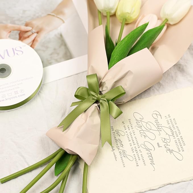 Moss Green Satin Ribbon, Double Faced 5/8 Inch X 50 Yards Moss Green Ribbon, Premium Satin Ribbon for Gift Wrapping, Crafts, Hair Bow Making, Sewing, Flower Bouquet, Wedding Party Decor