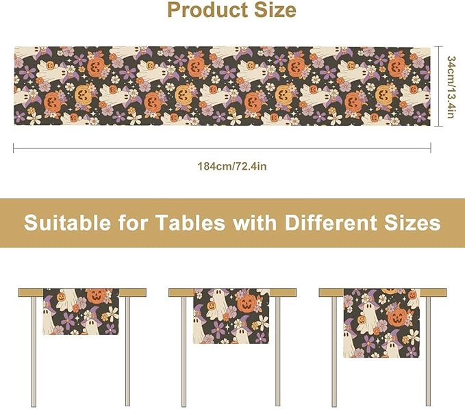 Halloween Table Runner,Cute Ghost Pumpkin Pattern Table Runner for Home Kitchen Table Dining Garden Farmhouse Wedding Party Decor 13x36 Inch