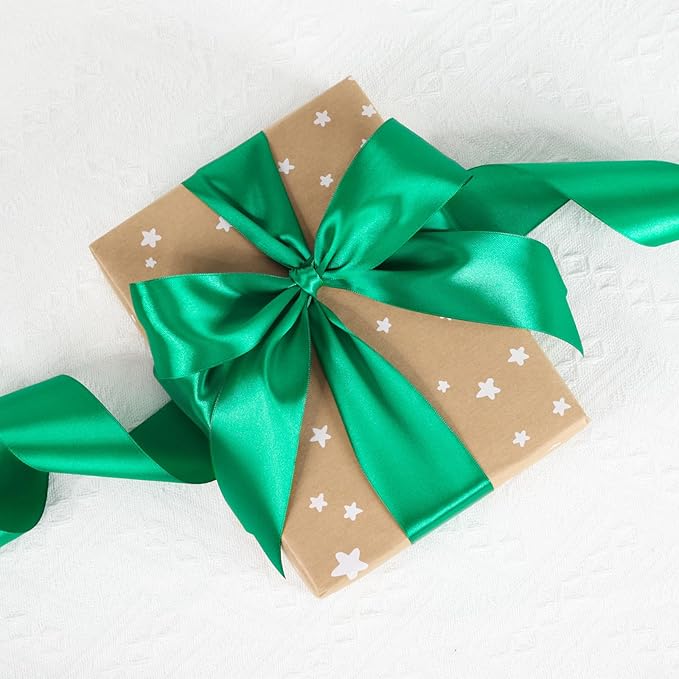 Green Ribbon 1-1/2 Inch, 60 Yards Solid Green Satin Ribbon for Gift Wrapping, Fabric Ribbon for Flower Bouquet Crafts Wedding Christmas Halloween