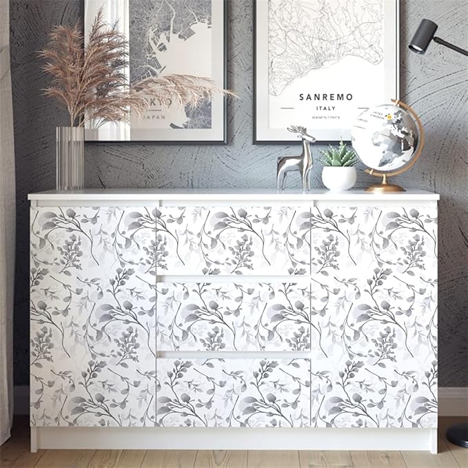 Orainege Gray Floral Wallpaper Peel and Stick Wallpaper Self Adhesive Floral Contact Paper Waterproof 17.7 in ×118.1 in Removable Wall Paper for Bedroom Bathroom Cabinets Decor