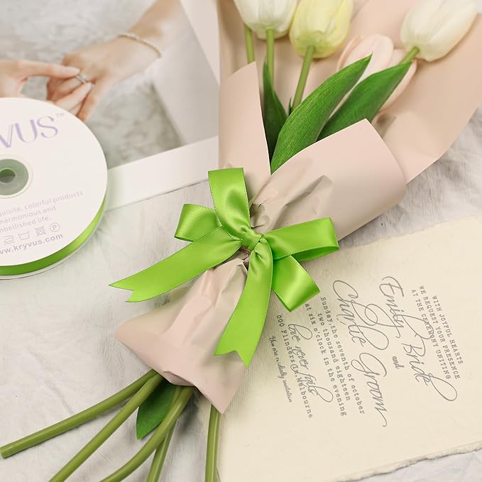Apple Green Satin Ribbon, Double Faced 7/8 Inch X 50 Yards Apple Green Ribbon, Premium Satin Ribbons for Gift Wrapping, Crafts, Hair Bow Making, Sewing, Flower Bouquet, Wedding Party Decor