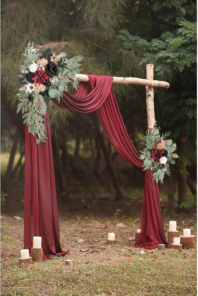 Red Black Wedding Arch Flowers, Faux Flower Swag Set of 2, Red Floral Swag for Wedding Arch Welcome Signs, Reception Ceremony Signs Decor