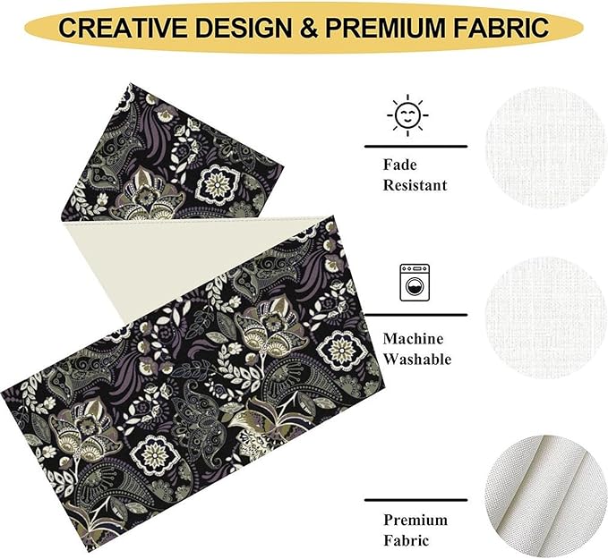 Retro Paisley Table Runner, Rustic Traditional Farmhouse Boho Floral Print Linen Coffee Table Center Decor for Family Kitchen Farmhouse Holiday Party Table Decorations Indoor Outdoor 13x72 inch