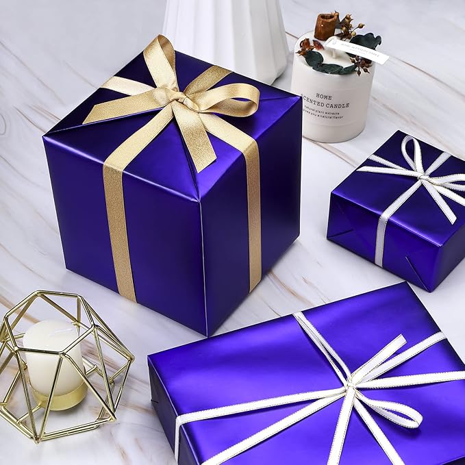 RUSPEPA Dark Purple Wrapping Paper - Solid Color Matte Metallic Foil Gift Wrap Paper Roll Perfect for Wedding, Birthday, Christmas, Baby Shower - 17 Inches X 32.8 Feet