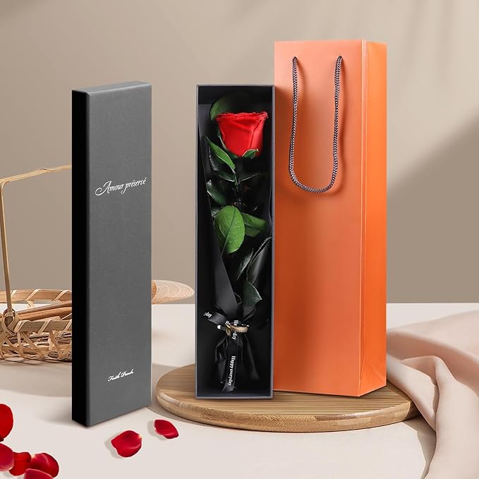 Preserved Rose Gift for Mom - Mothers Day 12'' Preserved Rose Flower Gifts with Elegant Gift Box & Bags, Large Flowers Roses for Her, Women Grandma, Girlfriend, Wife Anniversary Romantic Gift (Red)