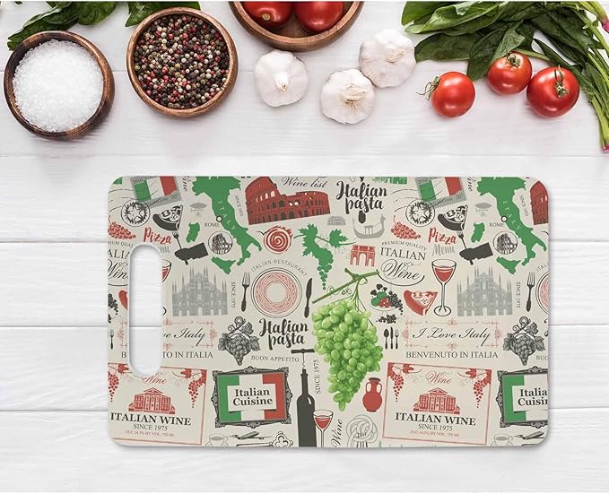 Retro Italian Pattern Cutting Boards Wine Food Grapes Architecture Cutting Boards Kitchen Chopping Board with Handles Non Slip Plastic 16 x 10 x 0.24 Inch